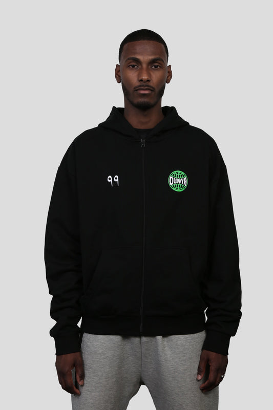 GREEN GLOBE ZIP HOODIE BLACK