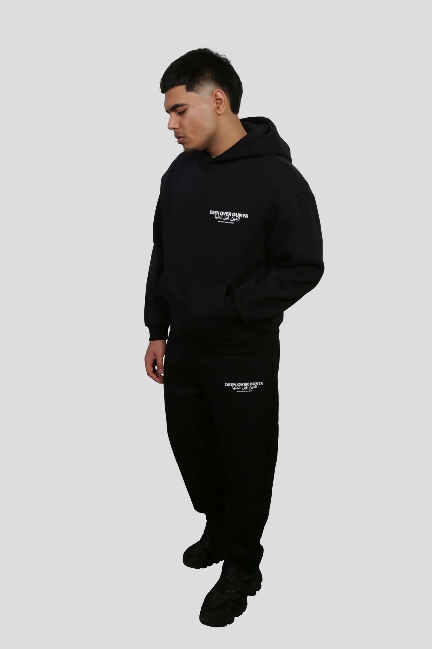 www.ninetyninestudios.de| DEEN OVER DUNYA CUFFED LEG JOGGER BLACK | Revolutionary Islamic Streetwear | 99Studios