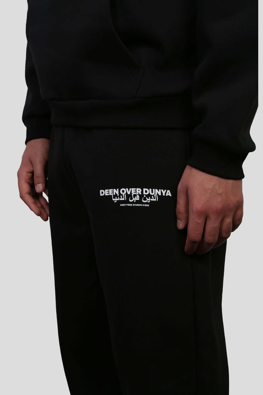www.ninetyninestudios.de| DEEN OVER DUNYA CUFFED LEG JOGGER BLACK | Revolutionary Islamic Streetwear | 99Studios