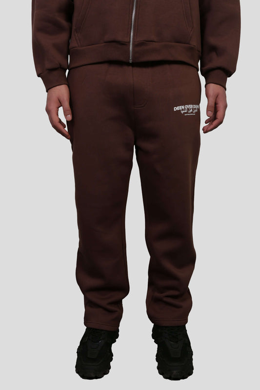 www.ninetyninestudios.de| DEEN OVER DUNYA OPEN LEG JOGGER BROWN | Revolutionary Islamic Streetwear | 99Studios