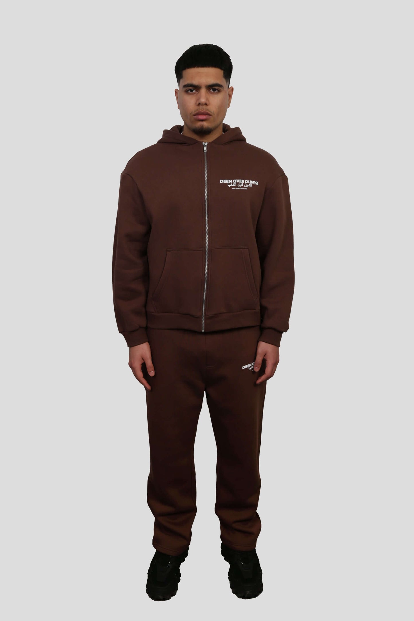 www.ninetyninestudios.de| DEEN OVER DUNYA ZIP HOODIE BROWN | Revolutionary Islamic Streetwear | 99Studios