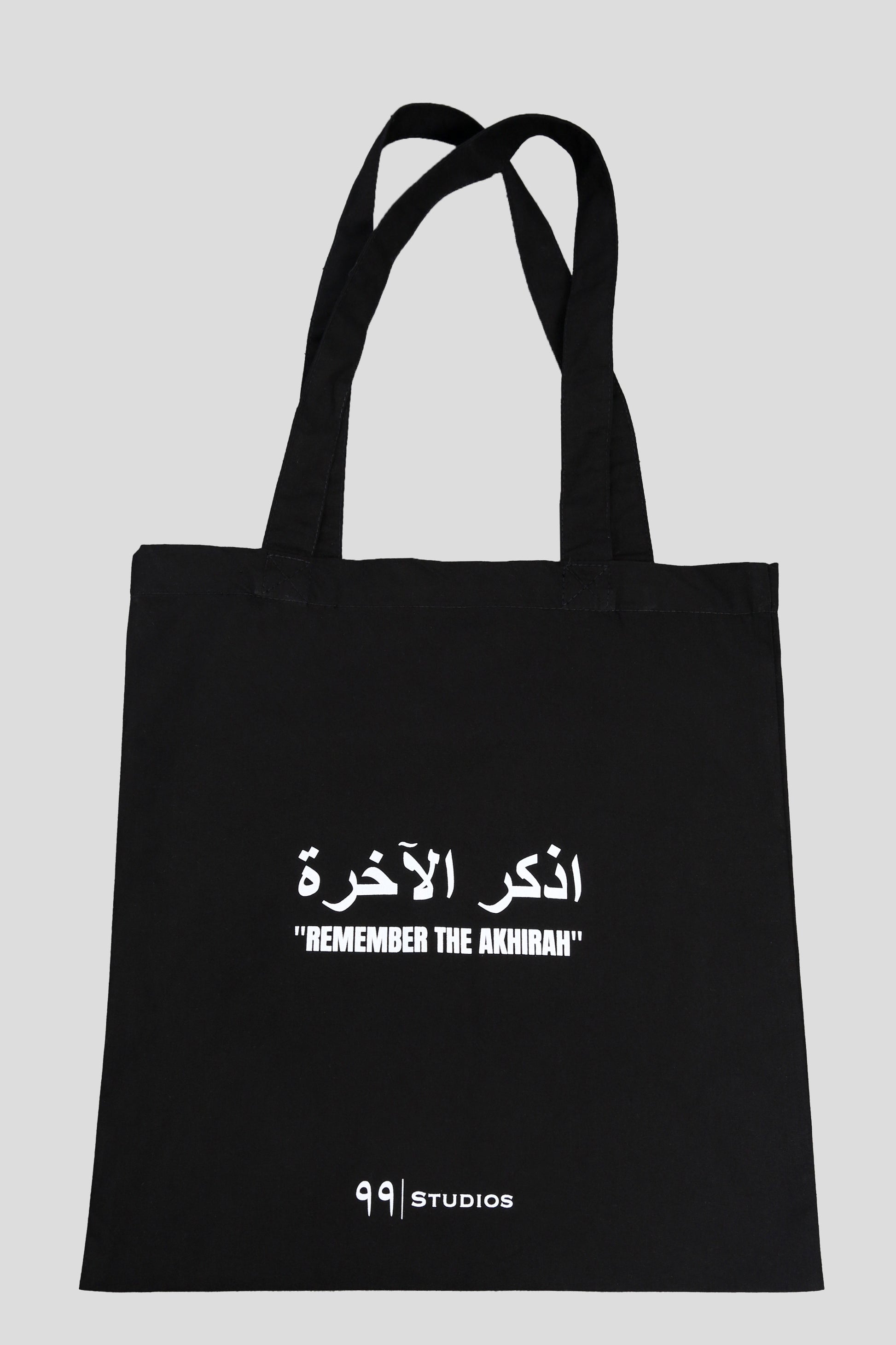 www.ninetyninestudios.de| AKHIRAH TOTE BAG BLACK| Tote Bag | €22.99 | Revolutionary Islamic Streetwear | 99Studios