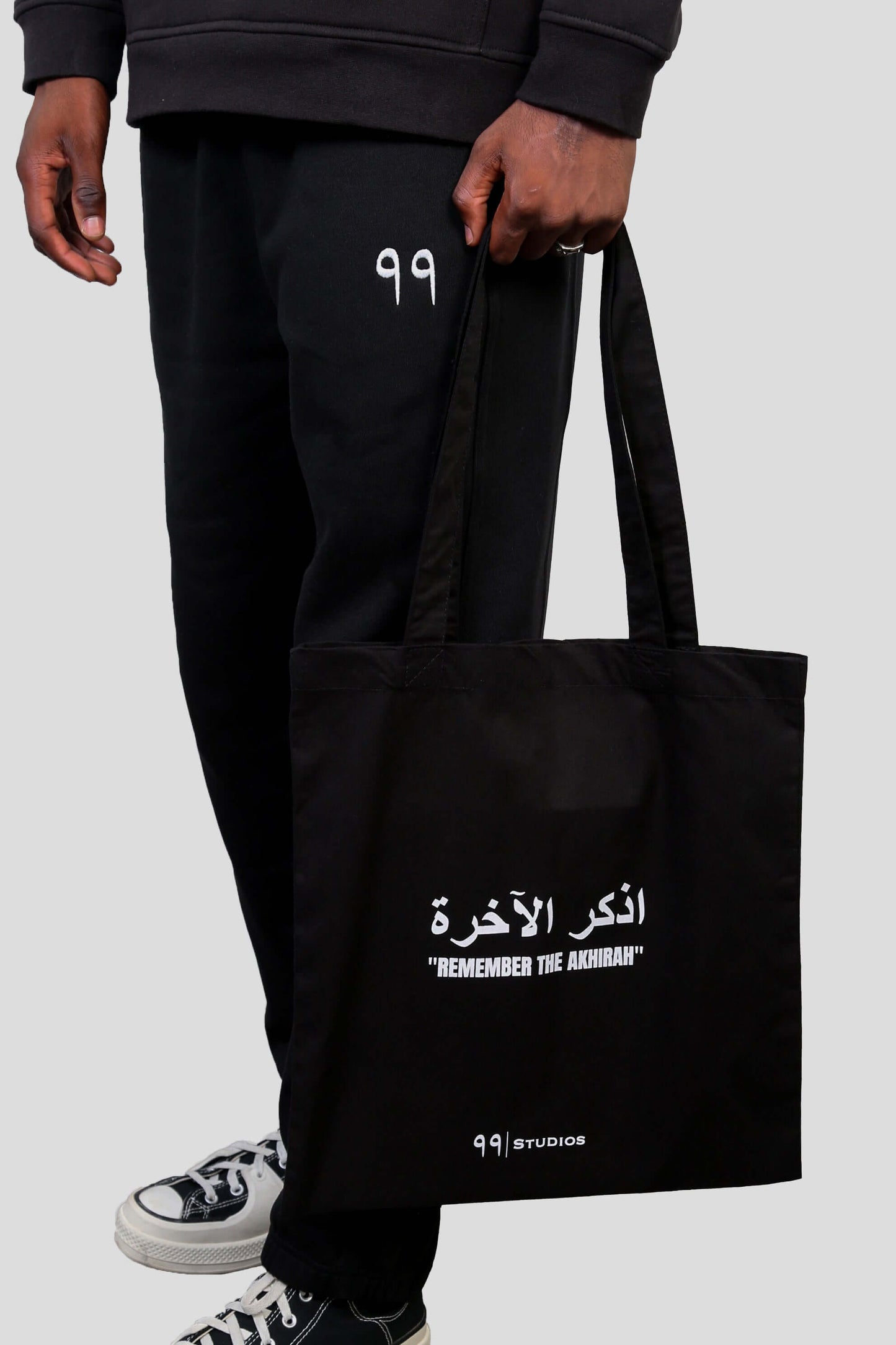 www.ninetyninestudios.de| AKHIRAH TOTE BAG BLACK| Tote Bag | €22.99 | Revolutionary Islamic Streetwear | 99Studios