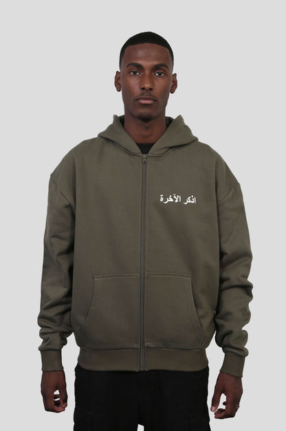 AKHIRAH ZIP HOODIE OLIVE