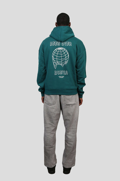 www.ninetyninestudios.de| DEEN OVER DUNYA HOODIE RETRO GREEN| Hoodie | €64.99 | Revolutionary Islamic Streetwear | 99Studios