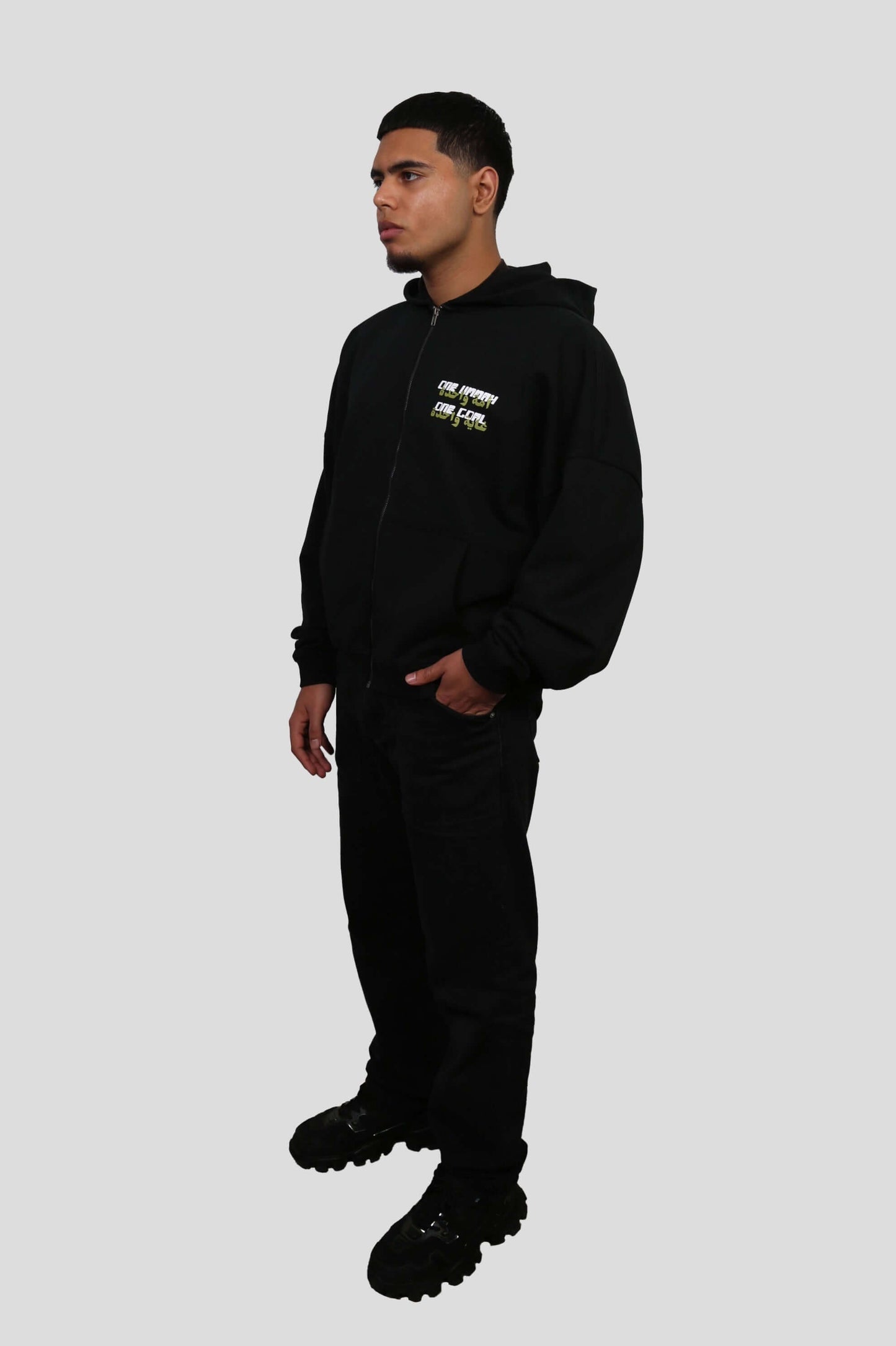 www.ninetyninestudios.de| ONE UMMAH ZIP HOODIE BLACK | Revolutionary Islamic Streetwear | 99Studios