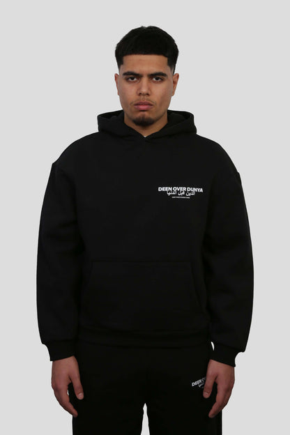www.ninetyninestudios.de| DEEN OVER DUNYA TRACKSUIT HOODIE BLACK | Revolutionary Islamic Streetwear | 99Studios